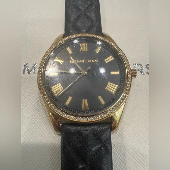 Michael Kors Gold and Black Quilted Strap Watch - Picture 2 of 4